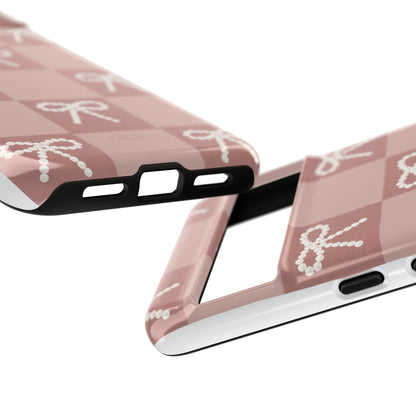 Pink Checkered Bow Tough Case, Phone Case,  Cellphone Cover, Protective Phone Shell, Cute Plaid Design