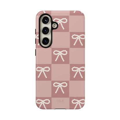 Pink Checkered Bow Tough Case, Phone Case,  Cellphone Cover, Protective Phone Shell, Cute Plaid Design