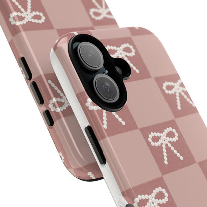 Pink Checkered Bow Tough Case, Phone Case,  Cellphone Cover, Protective Phone Shell, Cute Plaid Design