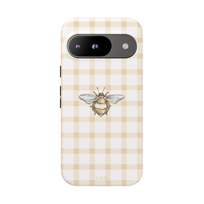 Bee-Inspired Gingham Tough Case - Stylish, Protective Phone Cover, Buzzing Bee Pattern, Unique Phone Accessory, Gift for Nature Lover