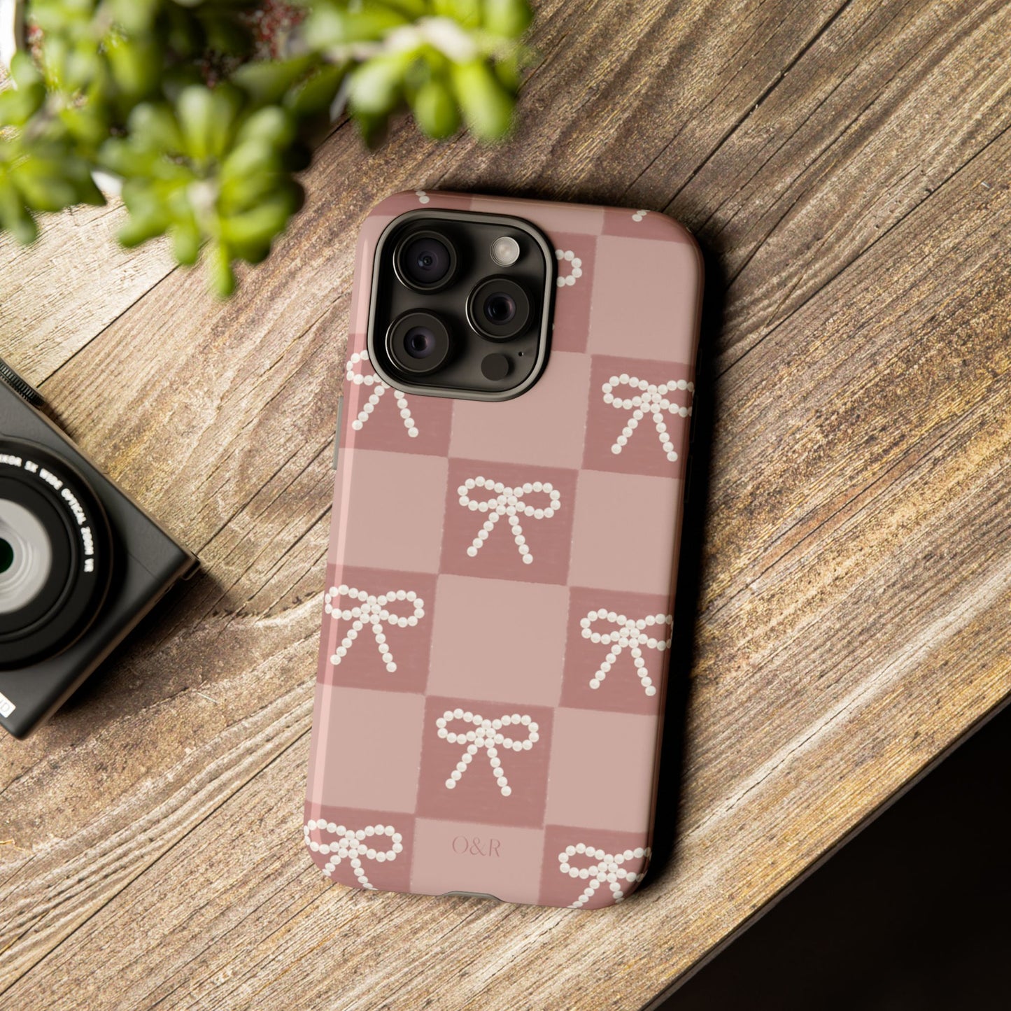 Pink Checkered Bow Tough Case, Phone Case,  Cellphone Cover, Protective Phone Shell, Cute Plaid Design