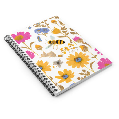 Floral Bee Spiral Notebook - Ruled Line for Nature Lovers & Journaling