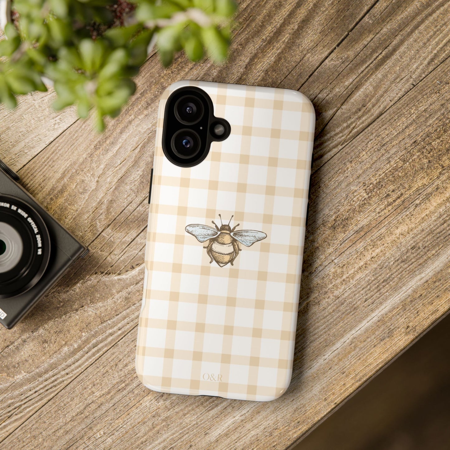 Bee-Inspired Gingham Tough Case - Stylish, Protective Phone Cover, Buzzing Bee Pattern, Unique Phone Accessory, Gift for Nature Lover