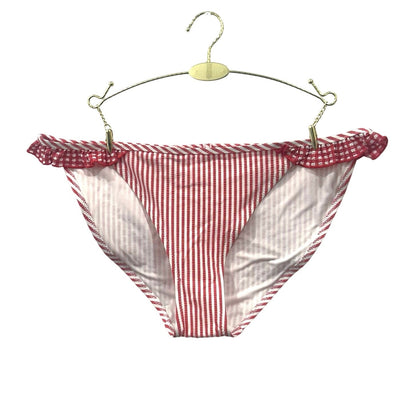 Aerie Seersucker Gingham Red White Striped Ruffle Bikini Bottom Swim Size S