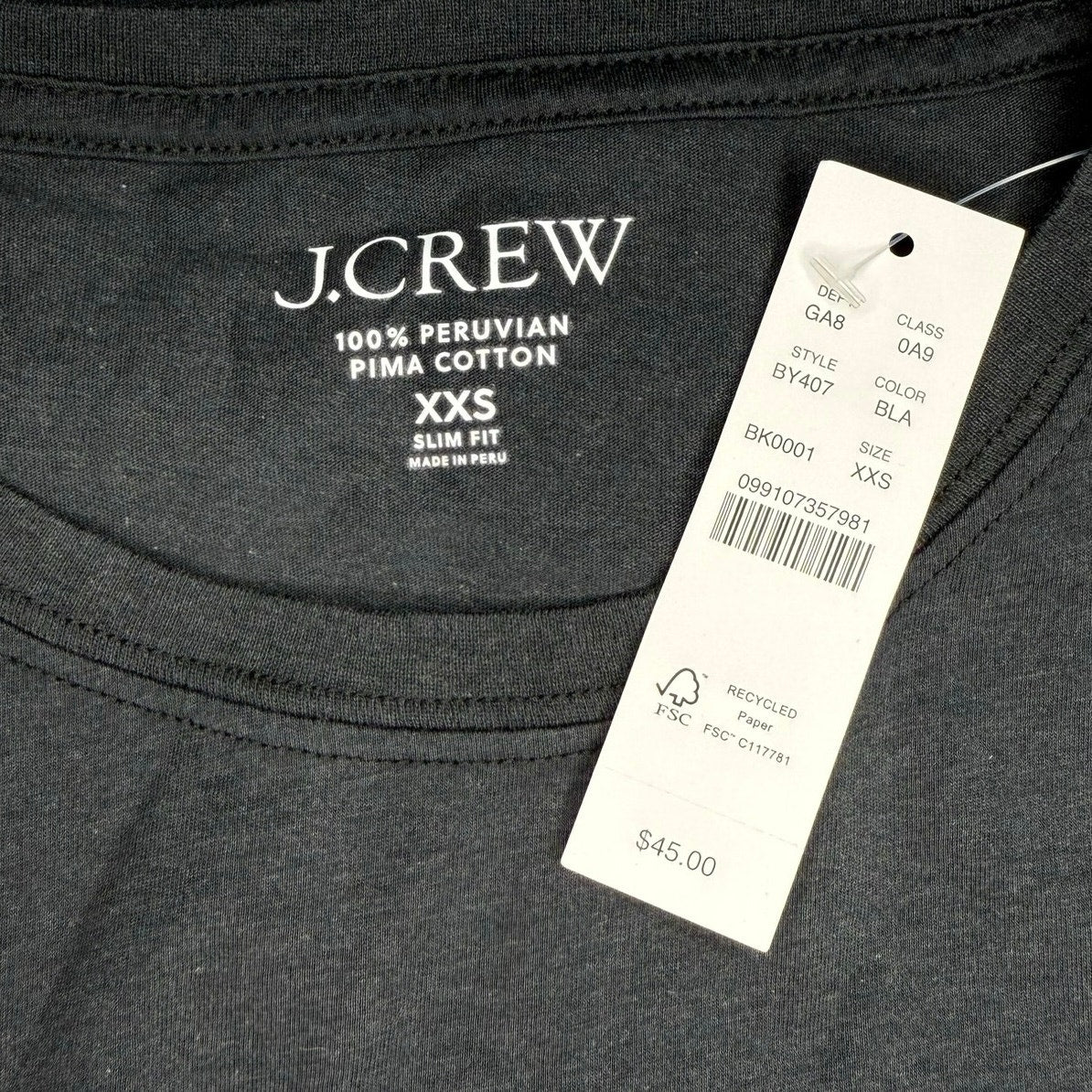 J. Crew 100% Peruvian Pima Cotton Slim-Fit Black T-shirt Women’s XXS