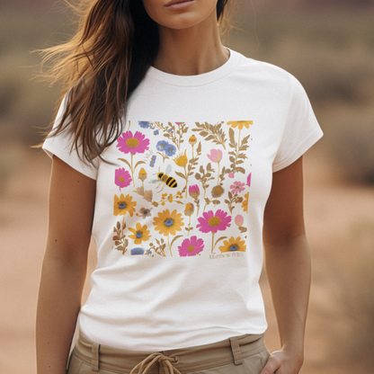 Wildflower Honey Bee Biblical T-shirt, Christian Faith Unisex Tee, Garden Nature Graphic Shirt, Religious Inspirational Top, Summer Flower