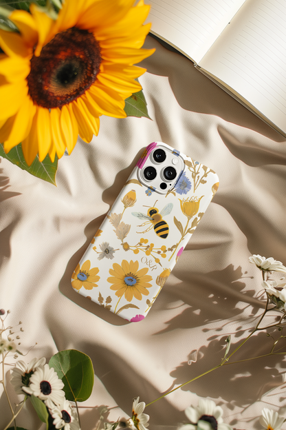 Wildflower Honey Bee Tough Phone Case - Floral Insect Protective Cover, Nature Lover Gift, iPhone Samsung Accessories, Hard