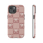 Pink Checkered Bow Tough Case, Phone Case,  Cellphone Cover, Protective Phone Shell, Cute Plaid Design