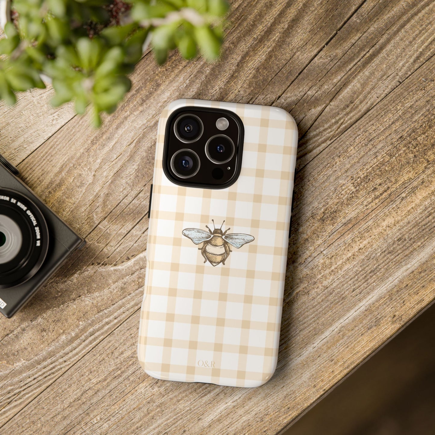 Bee-Inspired Gingham Tough Case - Stylish, Protective Phone Cover, Buzzing Bee Pattern, Unique Phone Accessory, Gift for Nature Lover