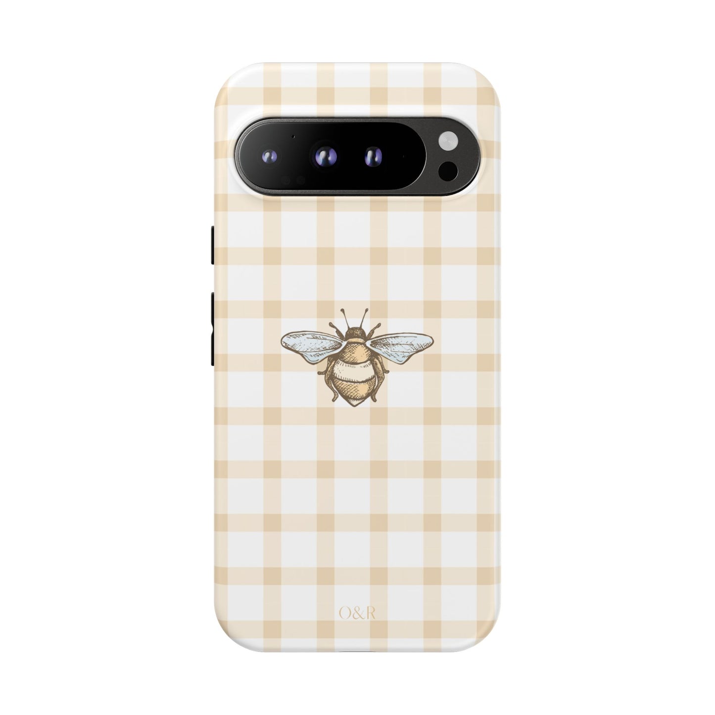 Bee-Inspired Gingham Tough Case - Stylish, Protective Phone Cover, Buzzing Bee Pattern, Unique Phone Accessory, Gift for Nature Lover