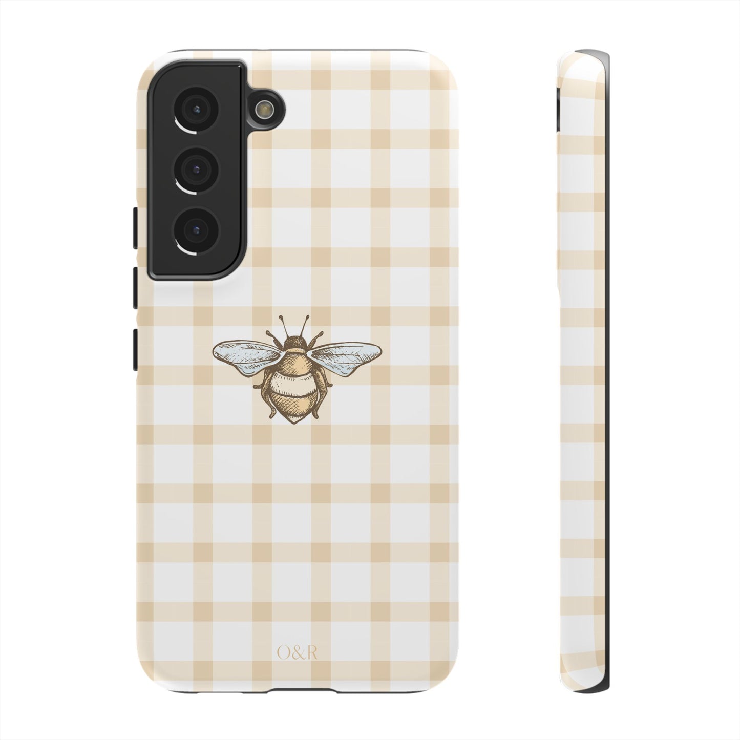 Bee-Inspired Gingham Tough Case - Stylish, Protective Phone Cover, Buzzing Bee Pattern, Unique Phone Accessory, Gift for Nature Lover