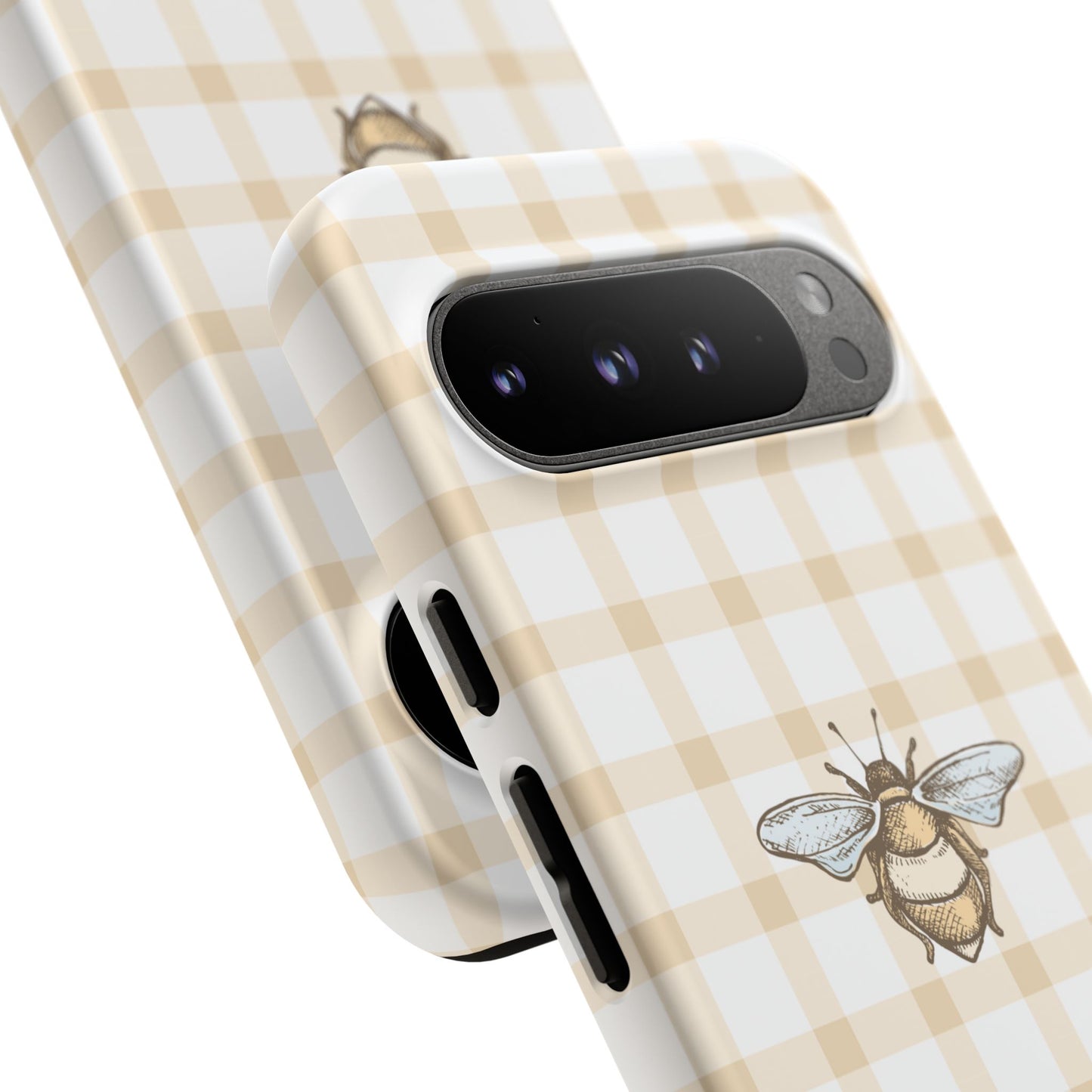 Bee-Inspired Gingham Tough Case - Stylish, Protective Phone Cover, Buzzing Bee Pattern, Unique Phone Accessory, Gift for Nature Lover