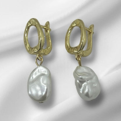 Pearl Drop Hammered 18K Gold Plated Earrings