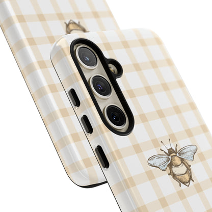 Bee-Inspired Gingham Tough Case - Stylish, Protective Phone Cover, Buzzing Bee Pattern, Unique Phone Accessory, Gift for Nature Lover