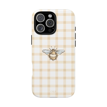 Bee-Inspired Gingham Tough Case - Stylish, Protective Phone Cover, Buzzing Bee Pattern, Unique Phone Accessory, Gift for Nature Lover