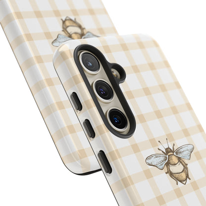 Bee-Inspired Gingham Tough Case - Stylish, Protective Phone Cover, Buzzing Bee Pattern, Unique Phone Accessory, Gift for Nature Lover