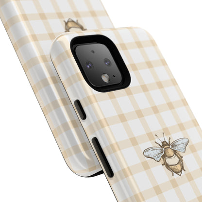 Bee-Inspired Gingham Tough Case - Stylish, Protective Phone Cover, Buzzing Bee Pattern, Unique Phone Accessory, Gift for Nature Lover