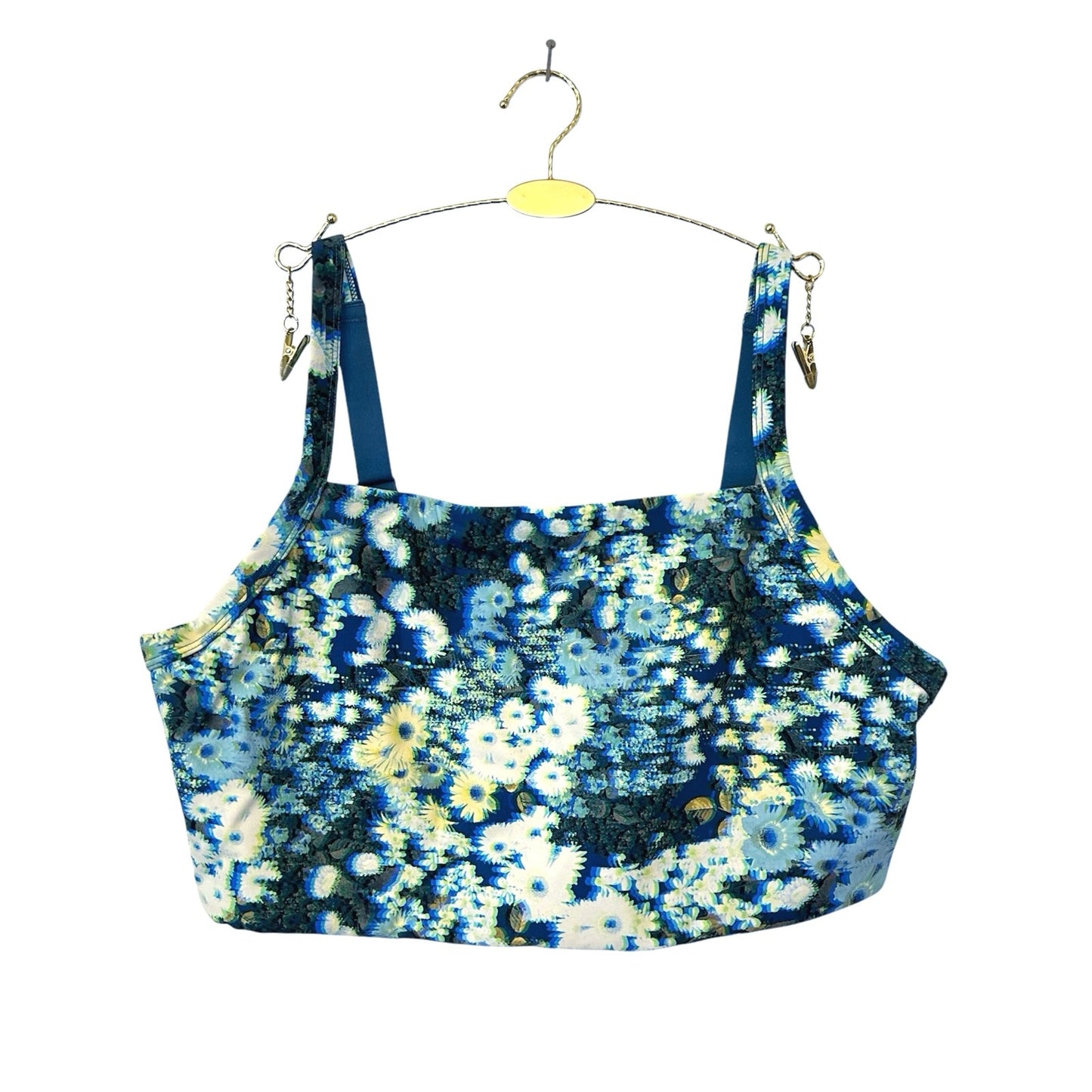 OFFLINE by Aerie Goals Stretch Floral Square Neck Sports Bra Blue Size L