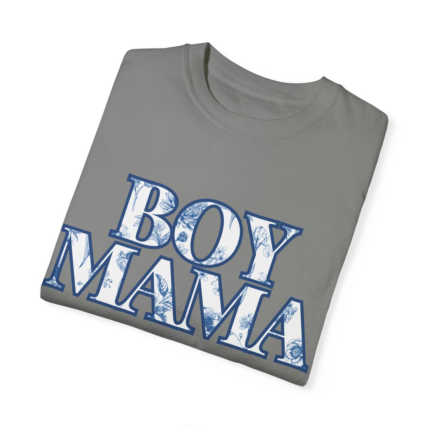 Botanical Blue Floral Boy Mama T-Shirt, Garment-Dyed Tee for Moms, Comfort Colors, Perfect Gift for Mother's Day