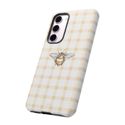 Bee-Inspired Gingham Tough Case - Stylish, Protective Phone Cover, Buzzing Bee Pattern, Unique Phone Accessory, Gift for Nature Lover