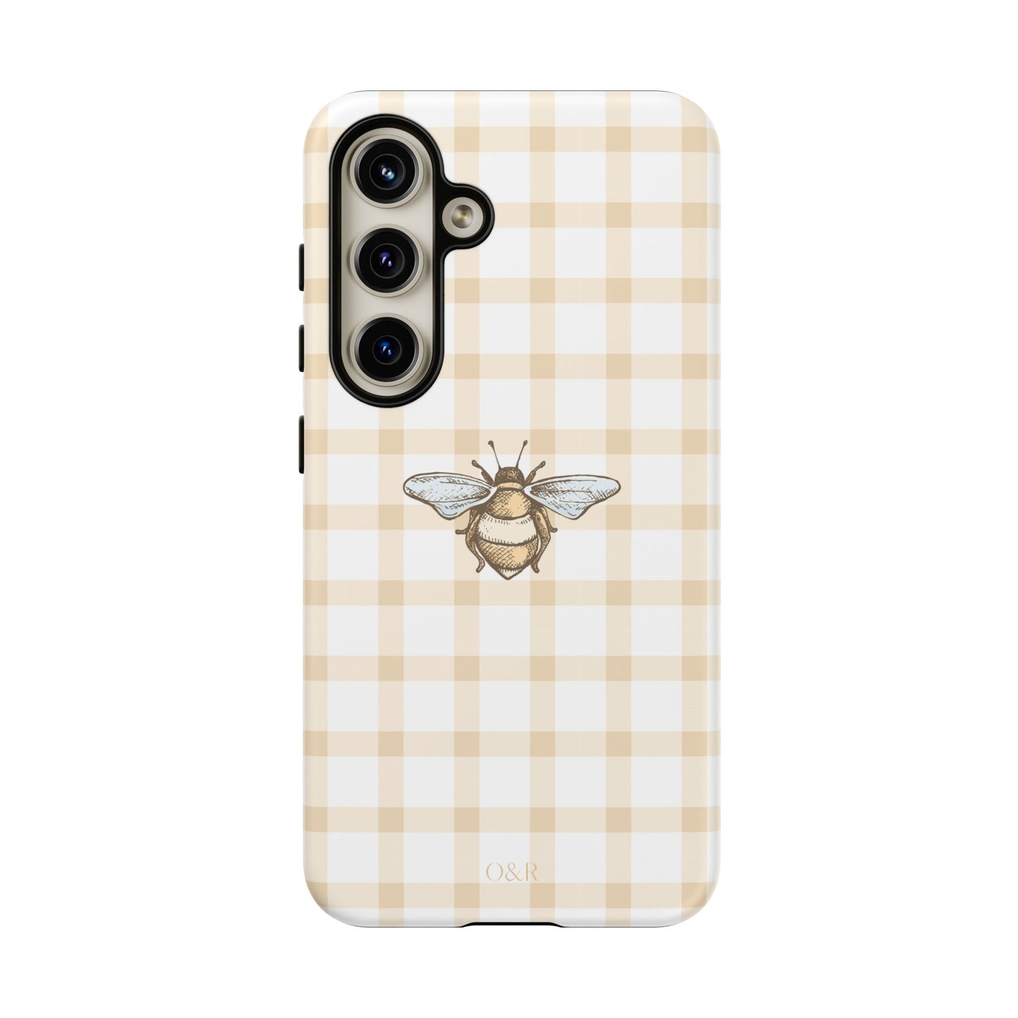 Bee-Inspired Gingham Tough Case - Stylish, Protective Phone Cover, Buzzing Bee Pattern, Unique Phone Accessory, Gift for Nature Lover