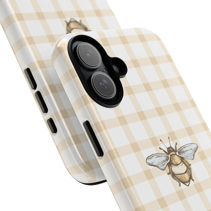 Bee-Inspired Gingham Tough Case - Stylish, Protective Phone Cover, Buzzing Bee Pattern, Unique Phone Accessory, Gift for Nature Lover