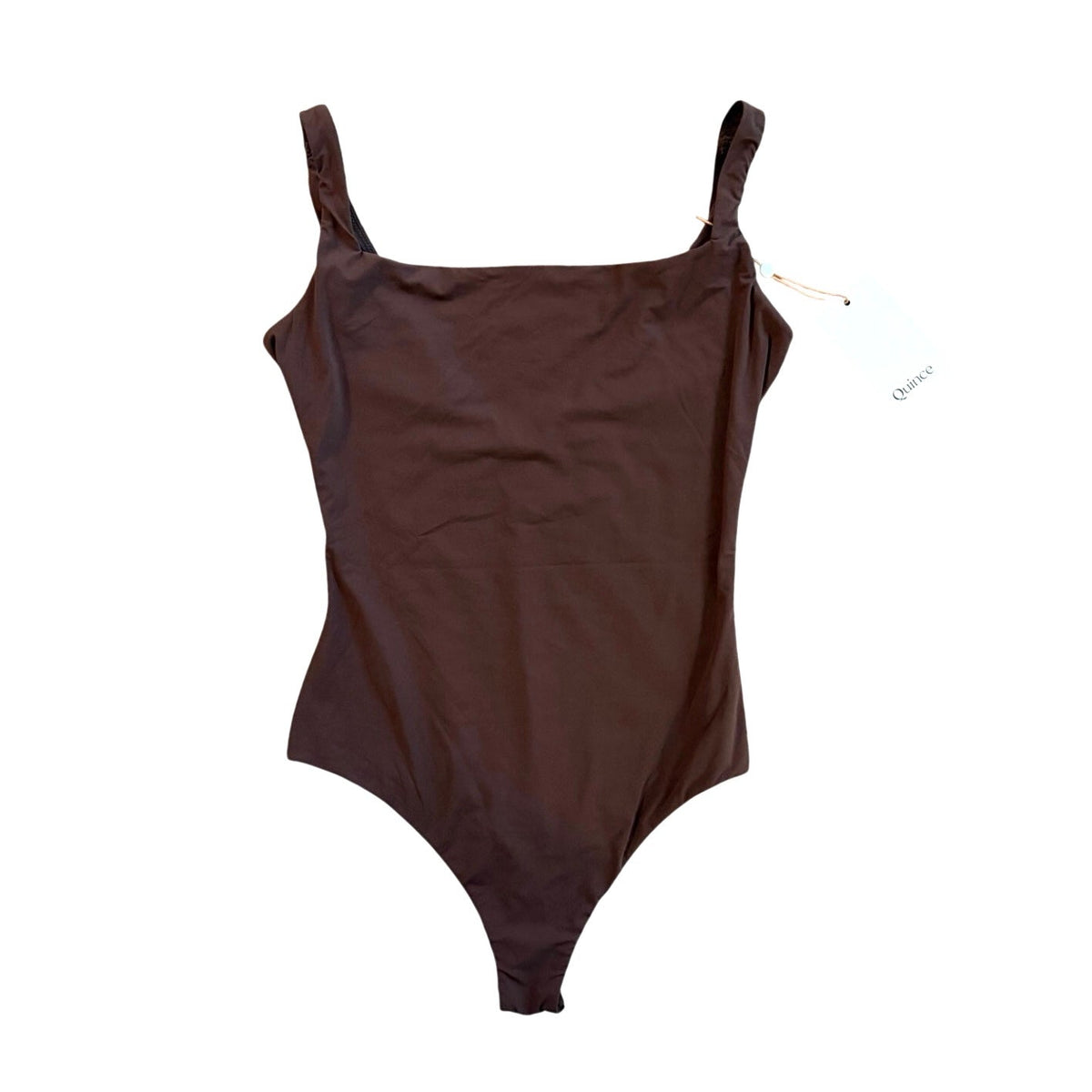 Quince Second Skin Square Neck Tank Bodysuit in Brown Size M