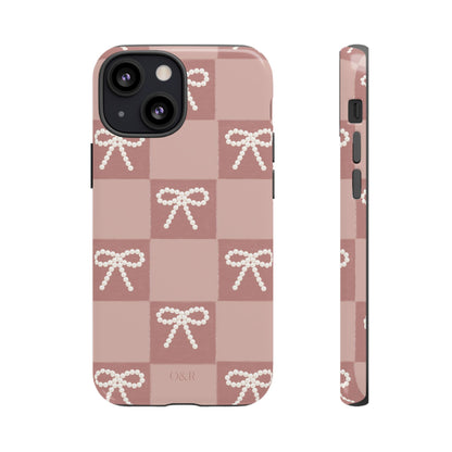 Pink Checkered Bow Tough Case, Phone Case,  Cellphone Cover, Protective Phone Shell, Cute Plaid Design