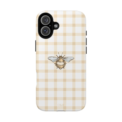 Bee-Inspired Gingham Tough Case - Stylish, Protective Phone Cover, Buzzing Bee Pattern, Unique Phone Accessory, Gift for Nature Lover