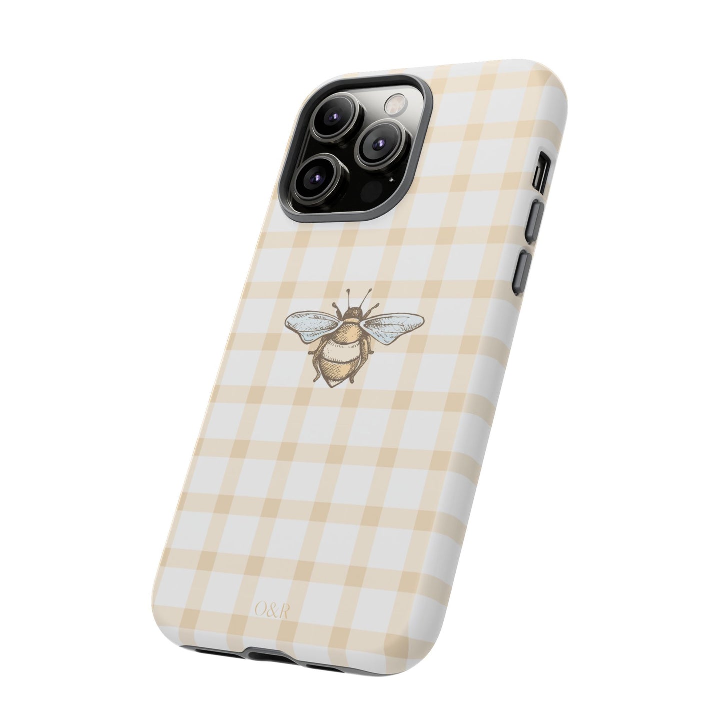 Bee-Inspired Gingham Tough Case - Stylish, Protective Phone Cover, Buzzing Bee Pattern, Unique Phone Accessory, Gift for Nature Lover