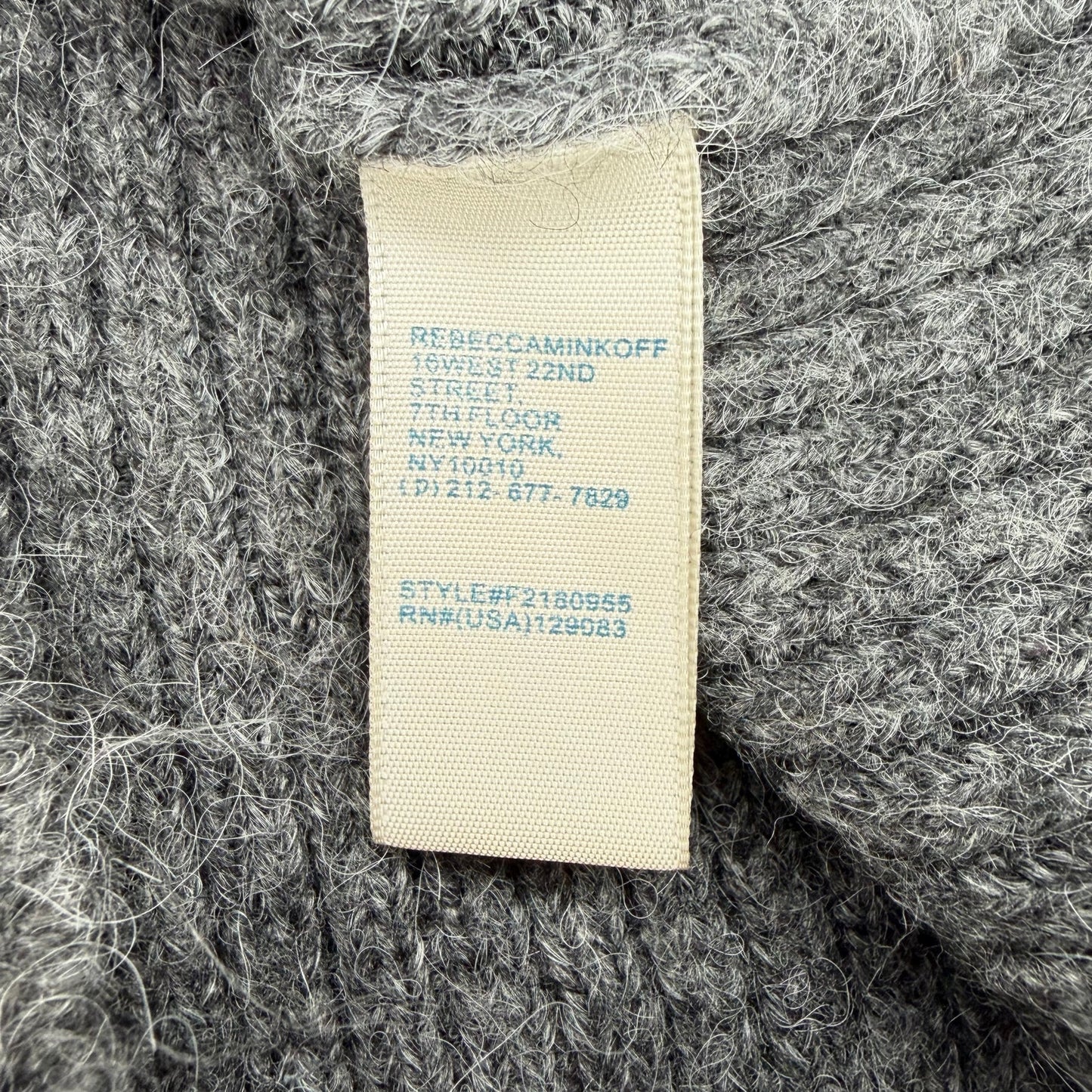 Rebecca Minkoff Pixi Square Neck Puff Sleeve Wool Blend Sweater Dark Grey Size S