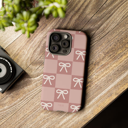 Pink Checkered Bow Tough Case, Phone Case,  Cellphone Cover, Protective Phone Shell, Cute Plaid Design