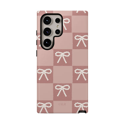 Pink Checkered Bow Tough Case, Phone Case,  Cellphone Cover, Protective Phone Shell, Cute Plaid Design