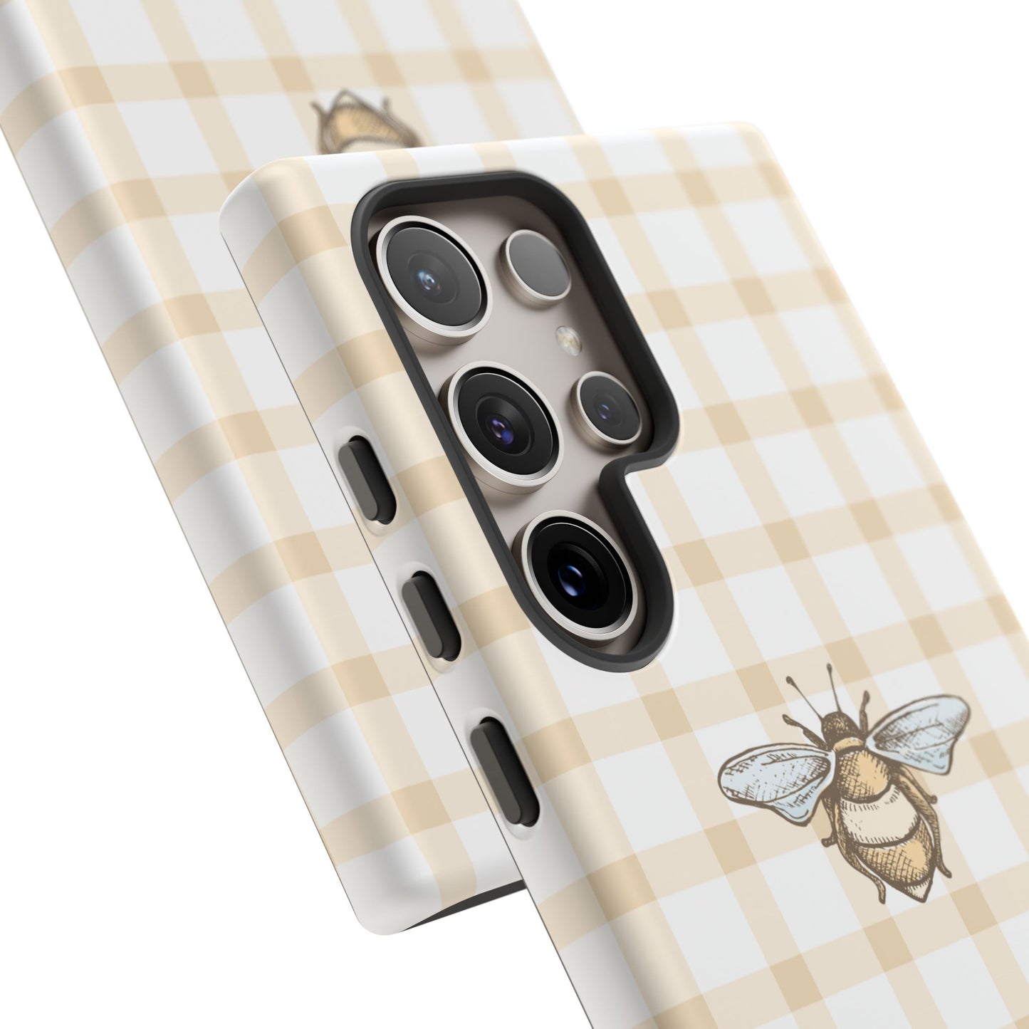 Bee-Inspired Gingham Tough Case - Stylish, Protective Phone Cover, Buzzing Bee Pattern, Unique Phone Accessory, Gift for Nature Lover