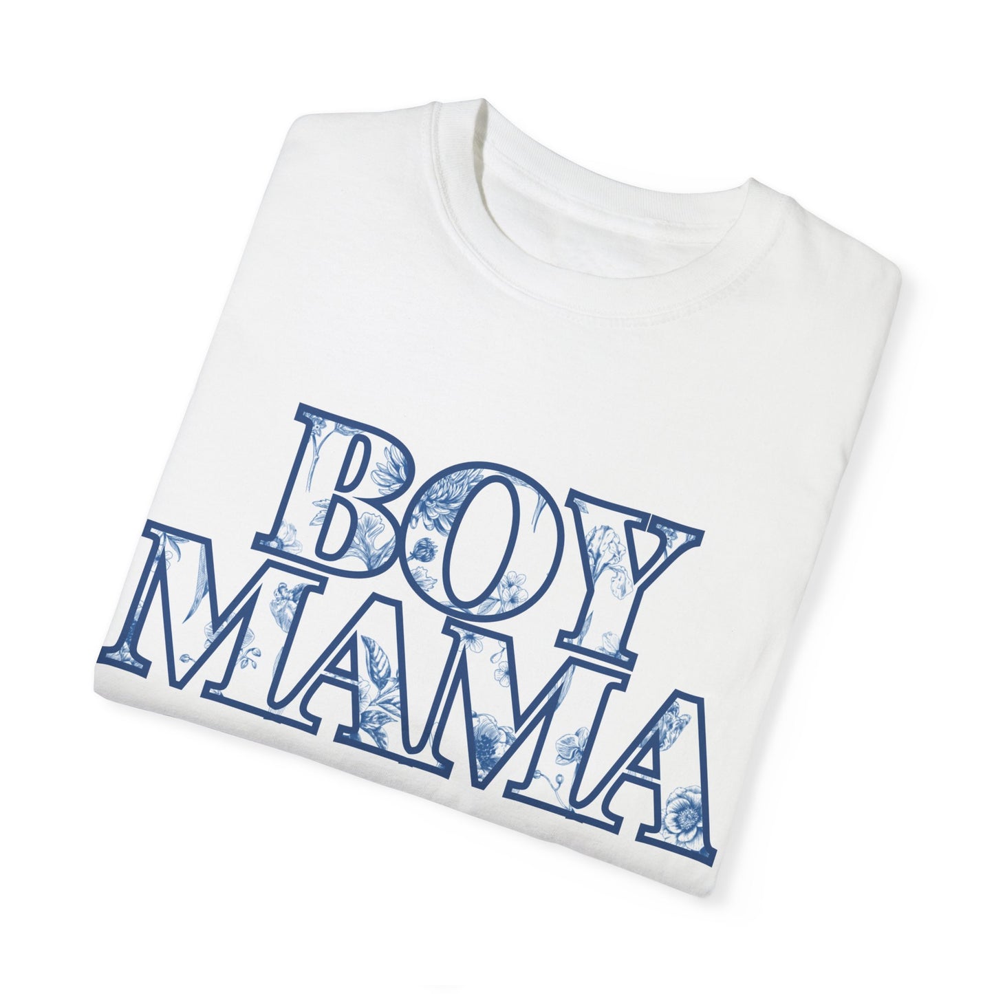 Botanical Blue Floral Boy Mama T-Shirt, Garment-Dyed Tee for Moms, Comfort Colors, Perfect Gift for Mother's Day