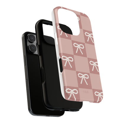 Pink Checkered Bow Tough Case, Phone Case,  Cellphone Cover, Protective Phone Shell, Cute Plaid Design