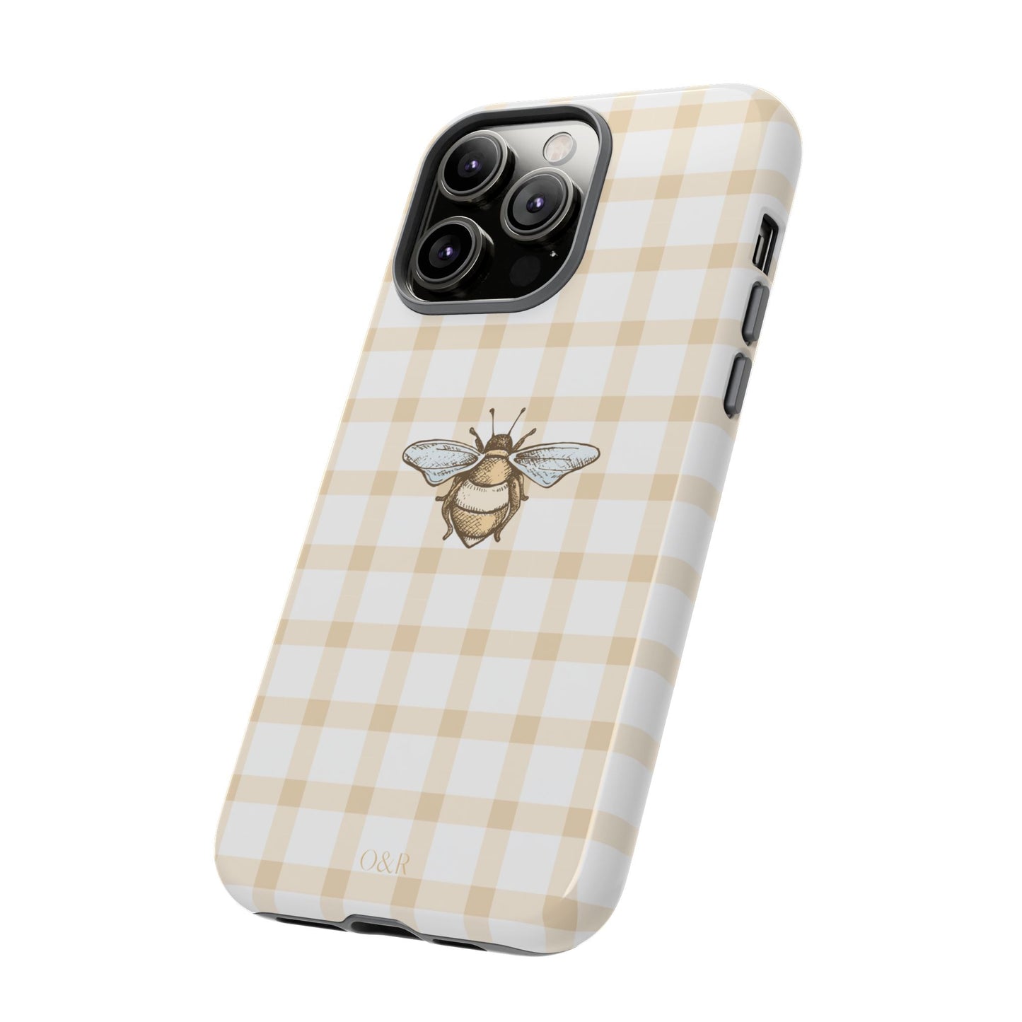 Bee-Inspired Gingham Tough Case - Stylish, Protective Phone Cover, Buzzing Bee Pattern, Unique Phone Accessory, Gift for Nature Lover