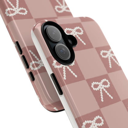 Pink Checkered Bow Tough Case, Phone Case,  Cellphone Cover, Protective Phone Shell, Cute Plaid Design