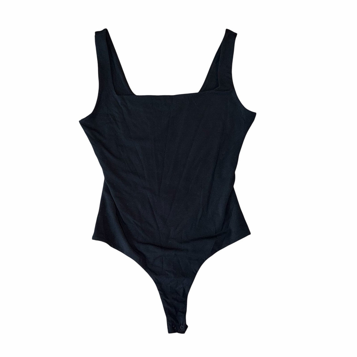 Quince Stretch Cotton Jersey Square Neck Tank Bodysuit in Black Size S