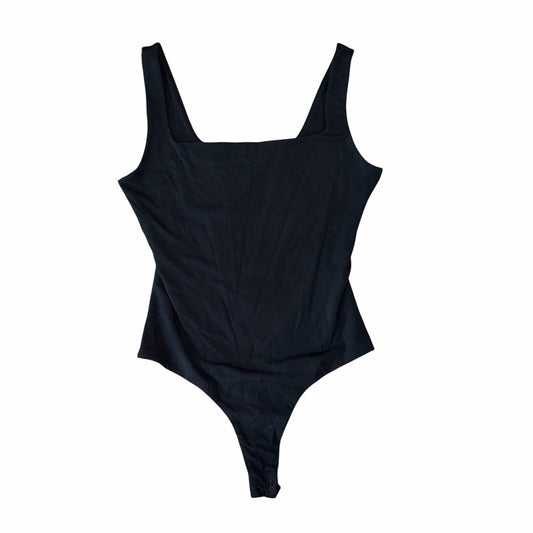 Quince Stretch Cotton Jersey Square Neck Tank Bodysuit in Black Size S