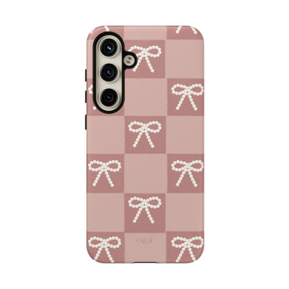 Pink Checkered Bow Tough Case, Phone Case,  Cellphone Cover, Protective Phone Shell, Cute Plaid Design