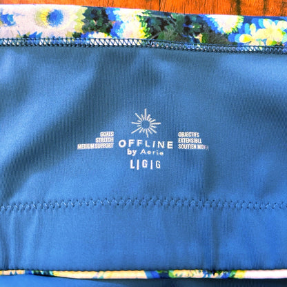 OFFLINE by Aerie Goals Stretch Floral Square Neck Sports Bra Blue Size L