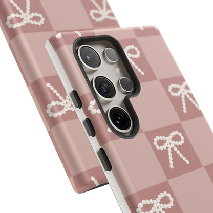 Pink Checkered Bow Tough Case, Phone Case,  Cellphone Cover, Protective Phone Shell, Cute Plaid Design