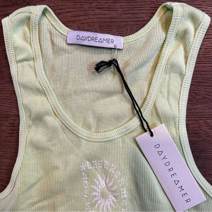 Daydreamer LA Women's Ribbed Tank Top Acid Yellow Size Medium