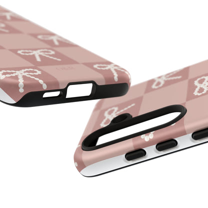 Pink Checkered Bow Tough Case, Phone Case,  Cellphone Cover, Protective Phone Shell, Cute Plaid Design