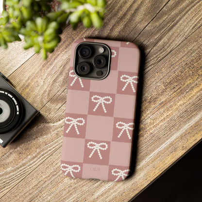 Pink Checkered Bow Tough Case, Phone Case,  Cellphone Cover, Protective Phone Shell, Cute Plaid Design