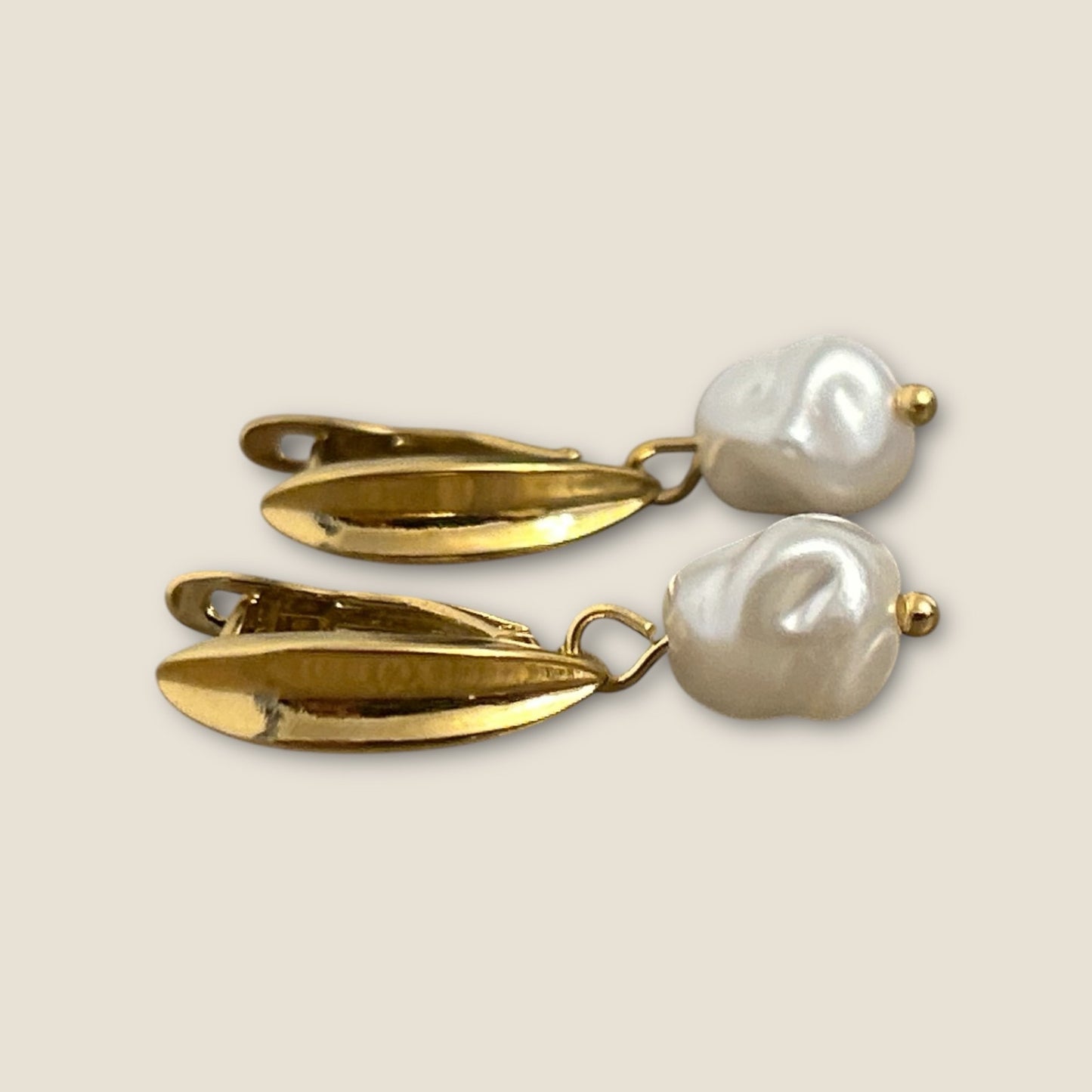 Trendy Pearl Drop 18K Gold Plated Huggie Earrings