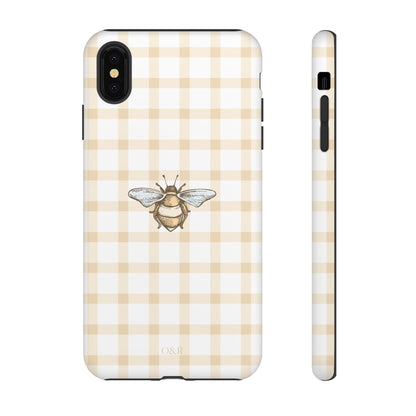 Bee-Inspired Gingham Tough Case - Stylish, Protective Phone Cover, Buzzing Bee Pattern, Unique Phone Accessory, Gift for Nature Lover