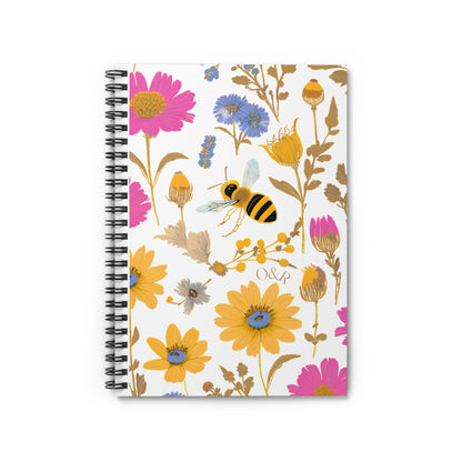 Floral Bee Spiral Notebook - Ruled Line for Nature Lovers & Journaling