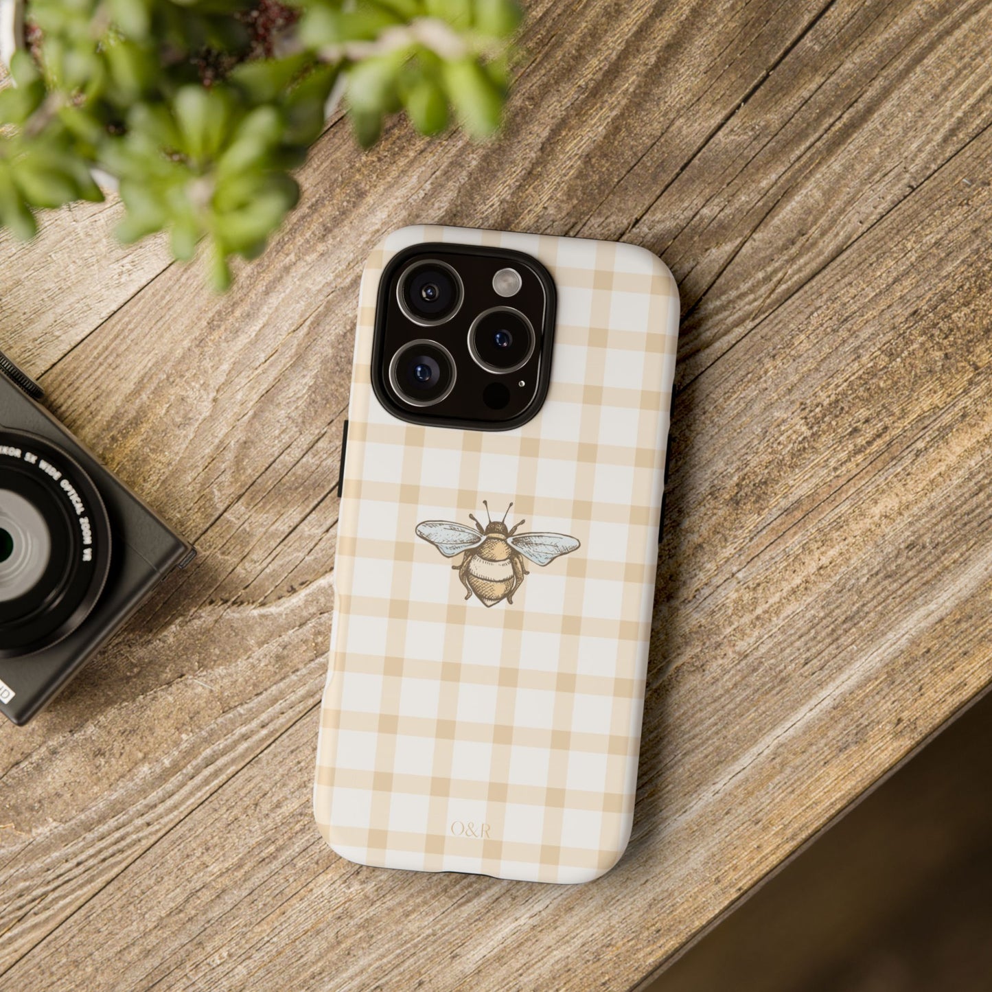 Bee-Inspired Gingham Tough Case - Stylish, Protective Phone Cover, Buzzing Bee Pattern, Unique Phone Accessory, Gift for Nature Lover